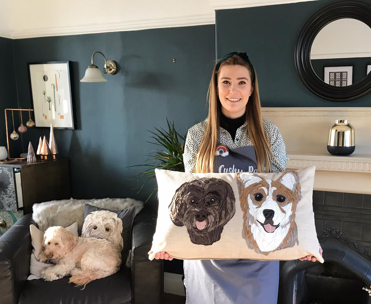 Pet Portrait Cushion with two pets and names