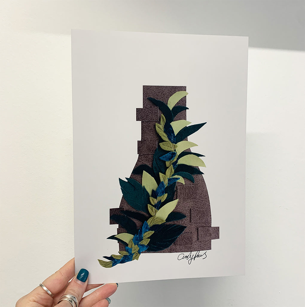 Green Foliage Potbank Print, Stoke Print, Floral Potbank Print