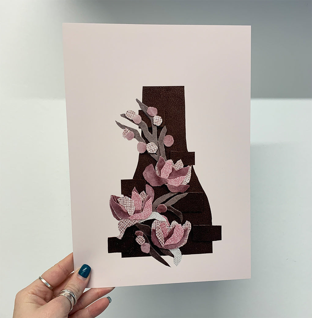 Pink Bottle Kilns, Potbank Print, Stoke Print, Floral Potbank Print