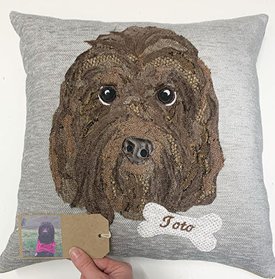 Pet Portrait commission cushion- with name