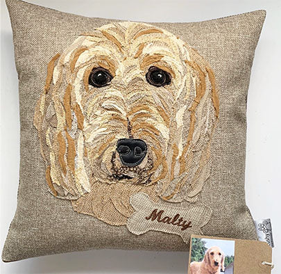 Pet Portrait commission cushion- with name