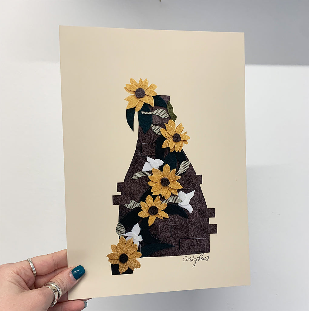 Pink Bottle Kilns, Potbank Print, Stoke Print, Floral Potbank Print