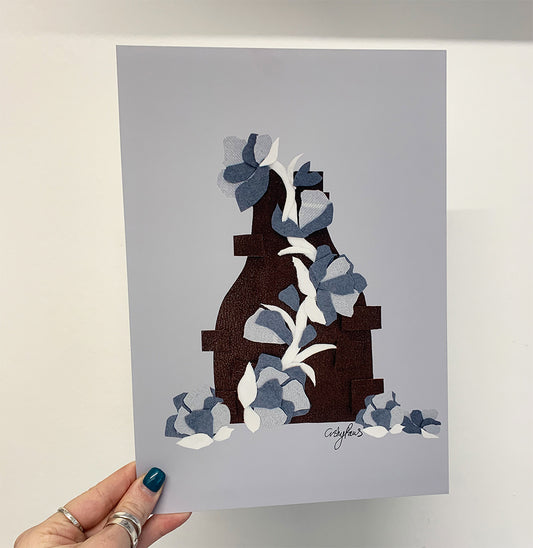 Wedgwood Blue Potbank Print, Stoke Print, Floral Potbank Print